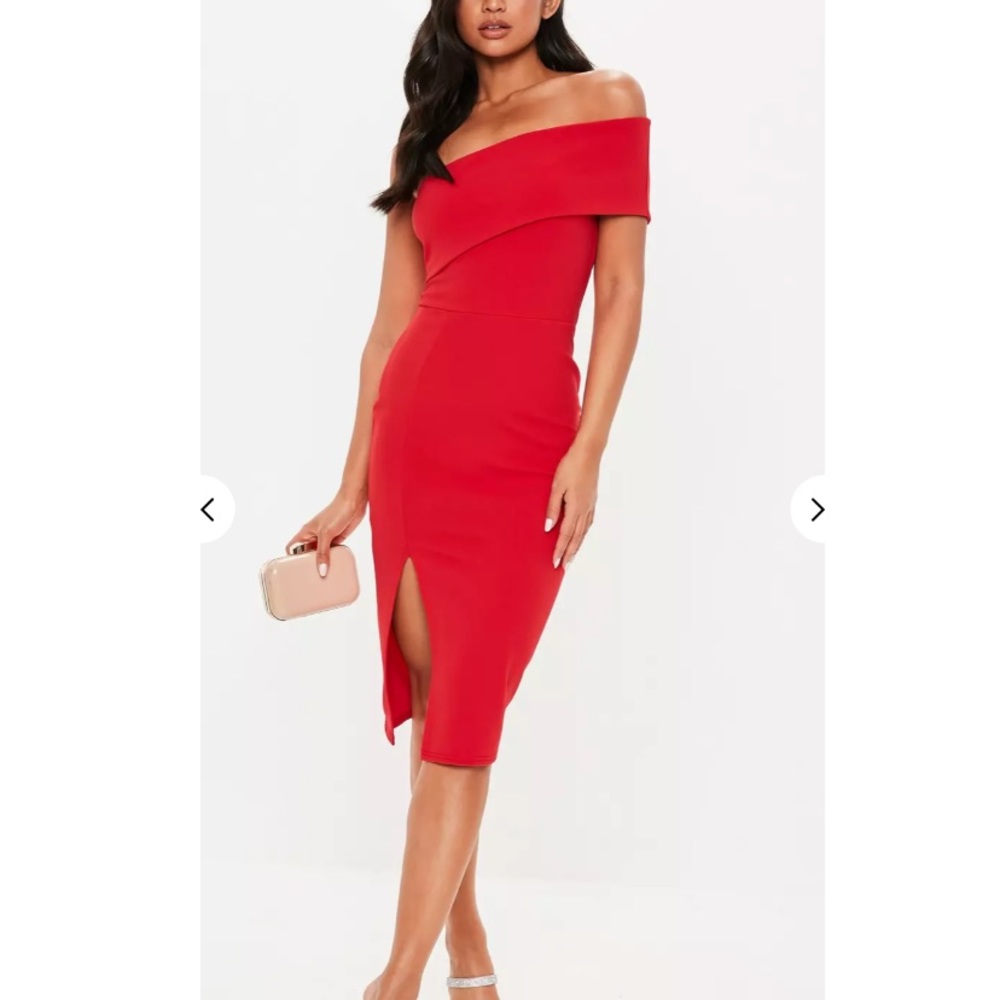 Red One Shoulder Bodycon Midi Dress